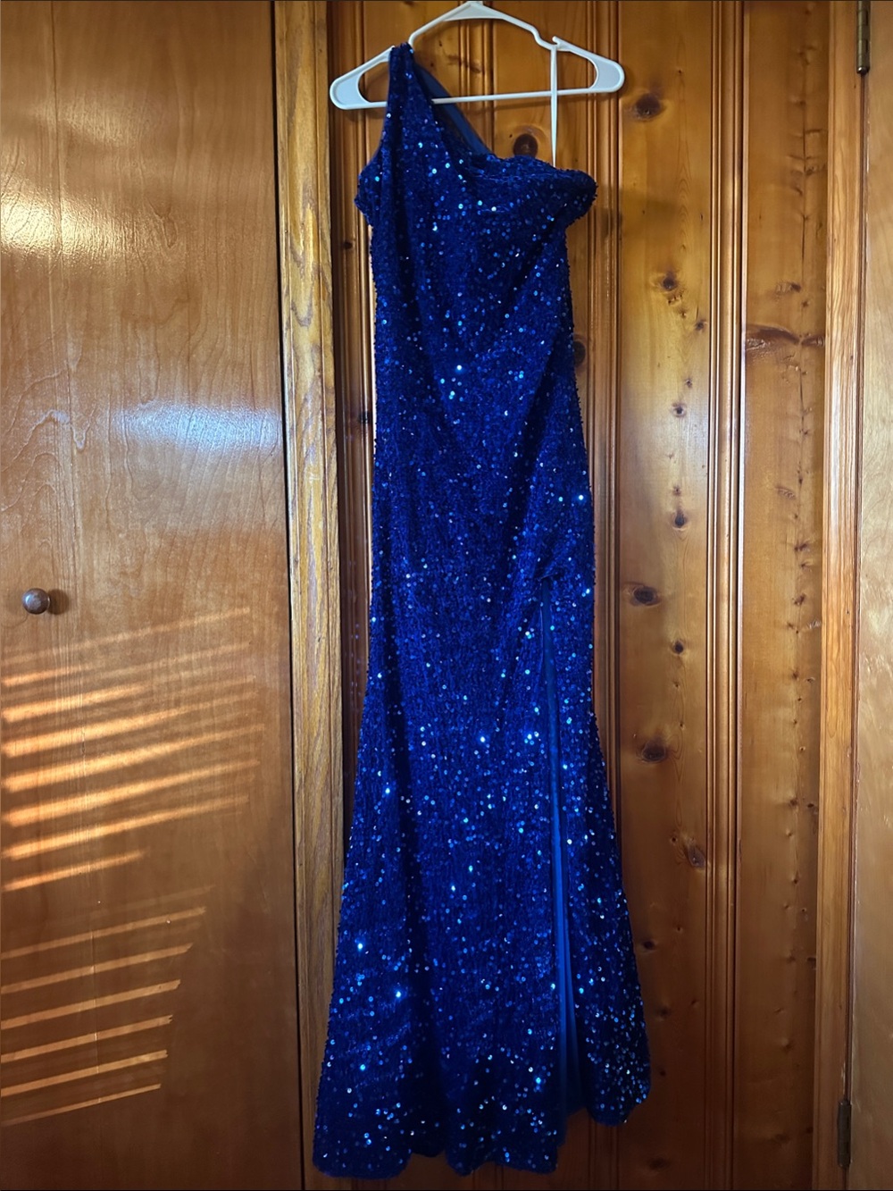 Strapless Royal Blue Sequin Evening Gown